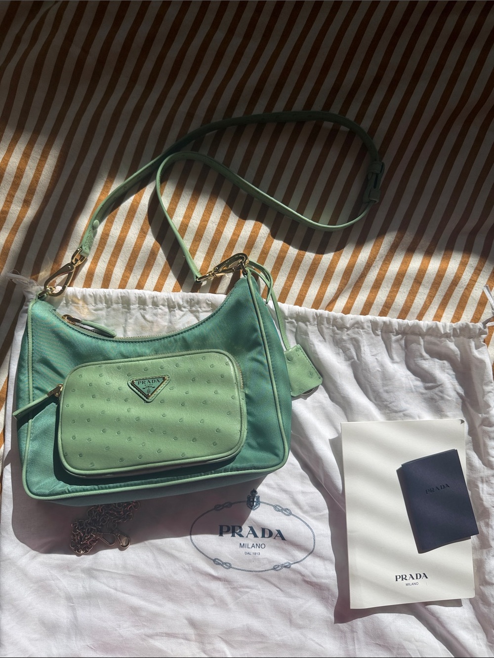 Limited Edition Prada Ostrich and nylon Green Re-Edition bag